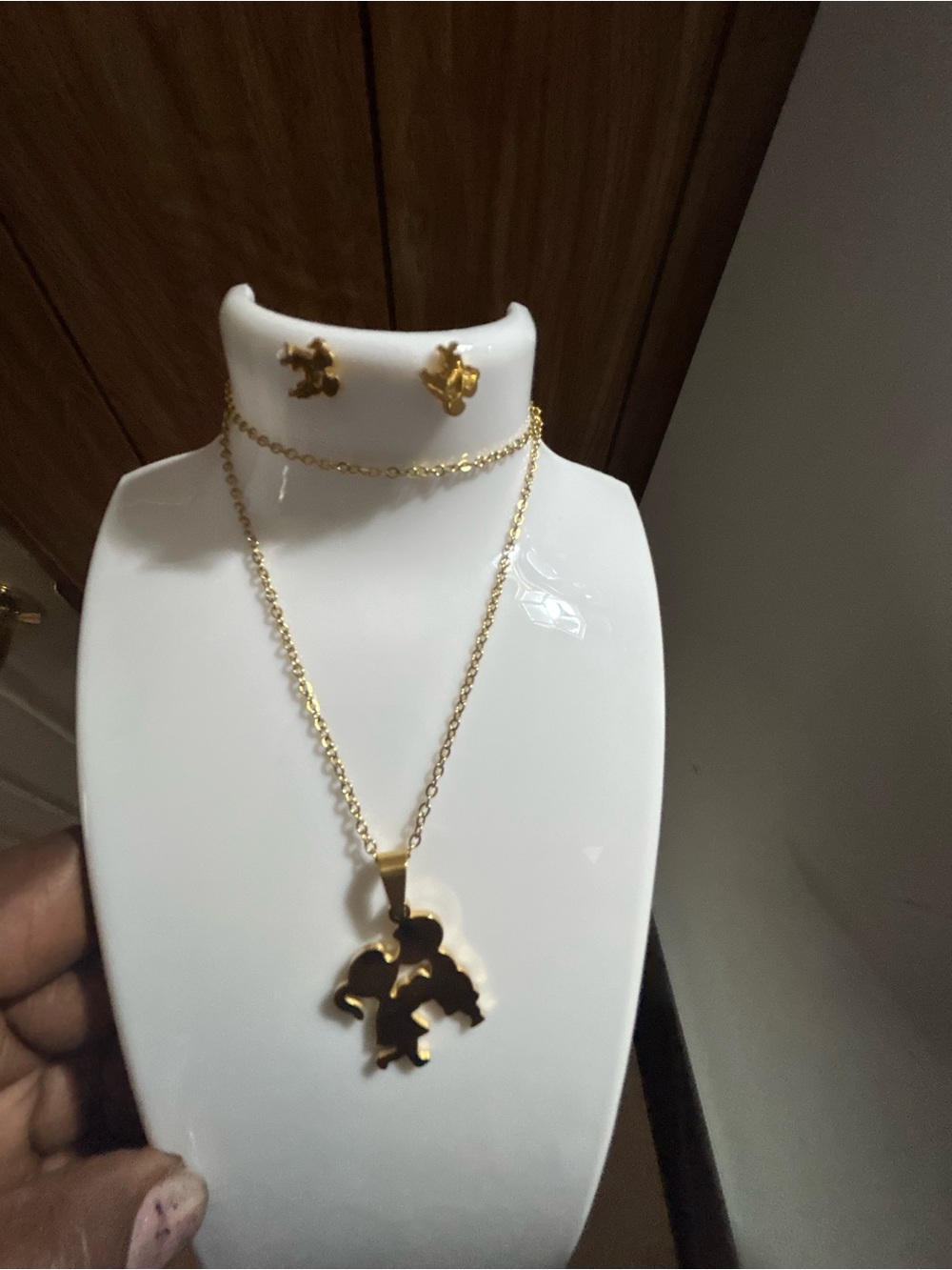 Gold-Tone Mother & Daughters Pendant Necklace and Earrings Set